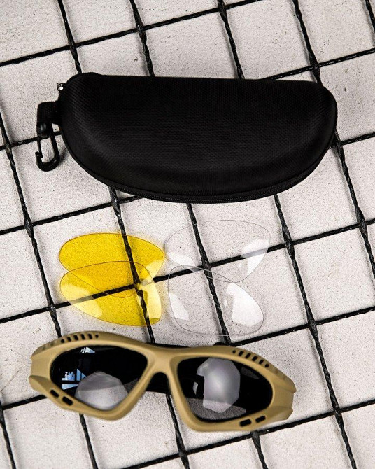 Тактические защитные очки с сменными линзами, вентилируемые  кайот  ПП7830 Одесса - изображение 8