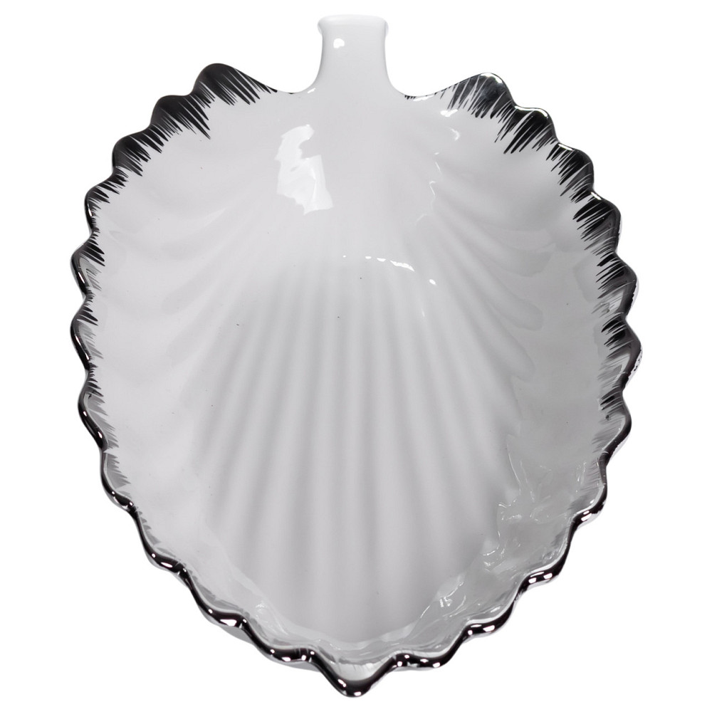 Порцелянова страва для сервірування стола у формі листя 37×18×5 (см) блюдо для подавання закусок Білий зі сріблом 2552-1S Коломия - фото 4