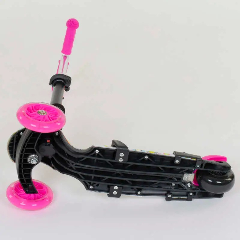 Самокат біговів триколісний Best Scooter з сидінням батьківською ручкою підсвічуванням коліс Рожевий абстракція (74230) Чернігів - фото 6