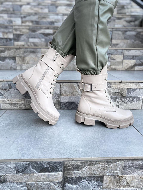 Черевики жіночі M.KRAFT бежеві натуральна шкіра висота 18см підошва 3см (K-60) Коломия - фото 4