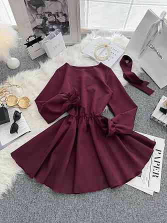 Жіноче романтичне мініплаття з поясом креп костюмка Марсала, 46/48 Одеса