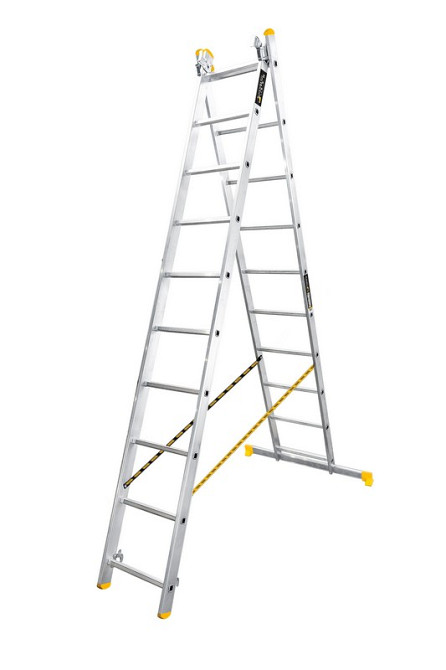 MASTERTOOL Драбина алюмінієва MASTERTOOL двосекційна комбінована 2х10 ступенів h=5050 мм max 15 Коломия - фото 1