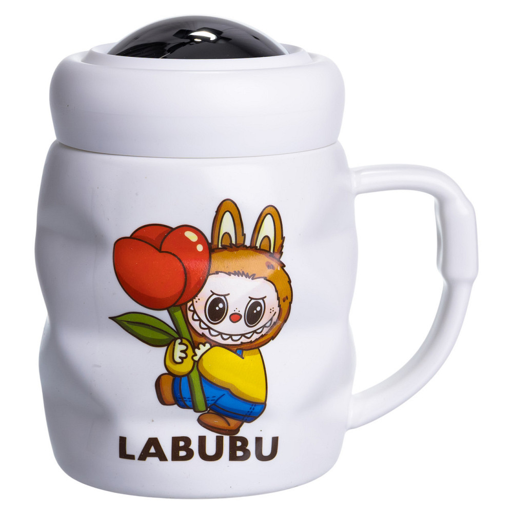 Чашка порцелянова з кришкою Labubu 400 (мл) подарункова кружка прикольна чашка для дітей на подарунок Білий з жовтим FM-54D SBR Київ - фото 4