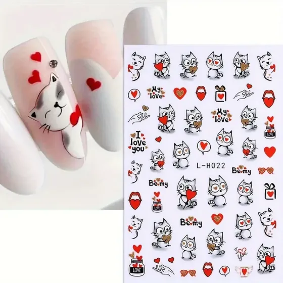 Наклейки для ногтей Котики и Сердца (2 шт.) Киев