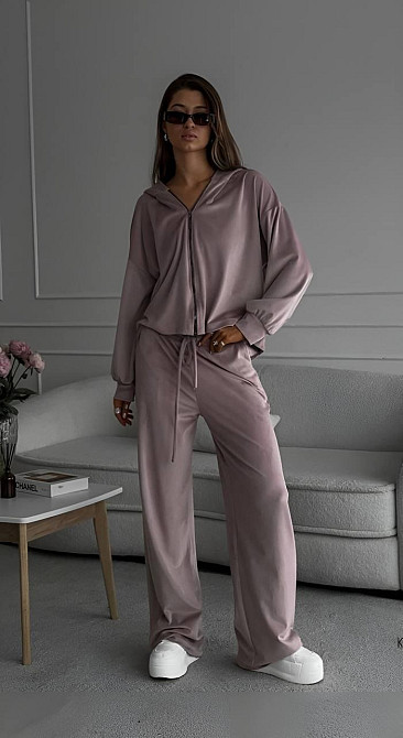 Жіночий прогулянковий костюм-двійка: кофта та штани з плюшевого велюру Пудра, 42/46 Одеса - фото 1