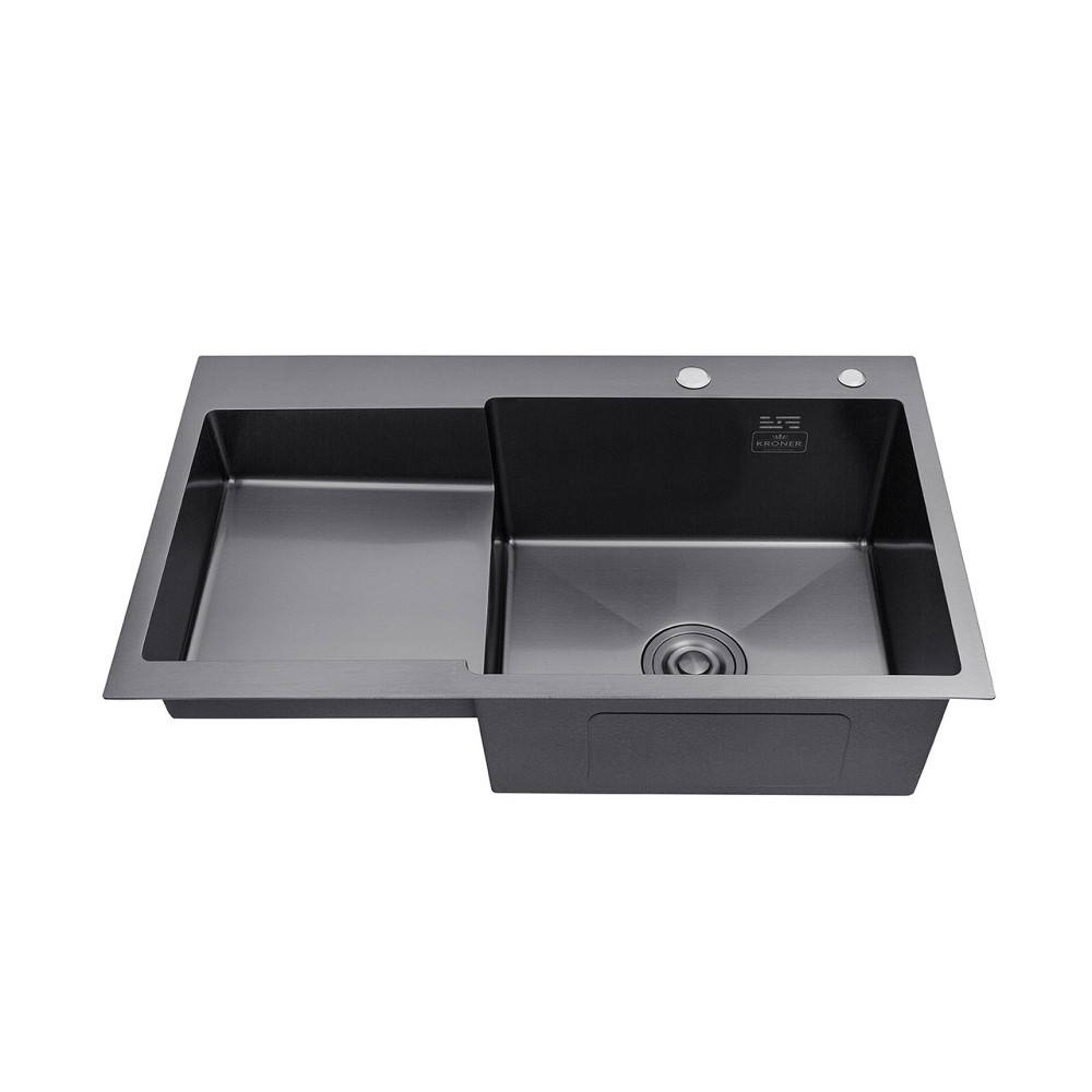 Кухонная мойка с нержавеющей стали Kroner KRP Schwarze - 78х48 RHM PVD (3/1 мм) черная Киев - изображение 3