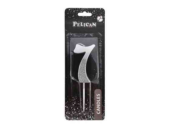 Свеча-цифра 7 5см серебро с блестками арт.863317 ТМ PELICAN Киев