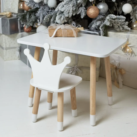 Дитячий прямокутний столик (Білий) та стільчик Корона (Біла) Київ