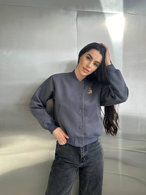 Женская кофта бомбер на кнопках Графитовый М Харьков - изображение 2
