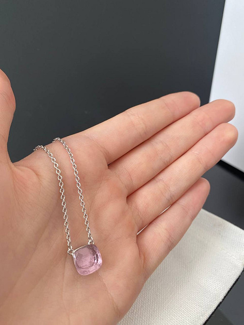 Серебряная подвеска с розовым кулоном / Подвеска с квадратным розовым кварцем Одесса - изображение 4