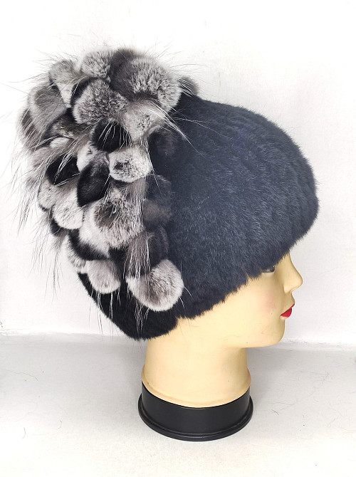 Меховая шапка женская водопад Rex Кристина Черный Харьков - изображение 5