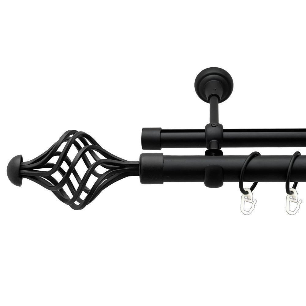 Карниз Orvit Арезо металевий дворядний опозитний гладка \ профільна труба кільце металеве Чорний Оксамит 25\19 мм 200 см Львів - фото 1