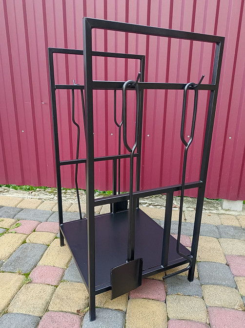 Кований набір для каміну LOFT №9 з дровницею (стійка, совок, щітка, кочерга, щипці) Київ - фото 9