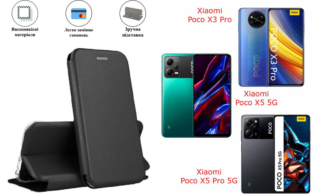 Чохол-книжка з силіконом для Xiaomi Poco X3 Pro, X5 5G, X5 Pro 5G, чорний Київ - фото 1
