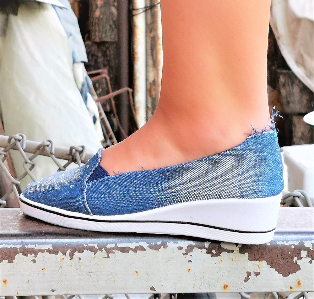 . Жіночі Мокасини Балетки на Танкетці Блакитні Джинсові Сині (розміри: 36,37,38,40) Дніпро - фото 4