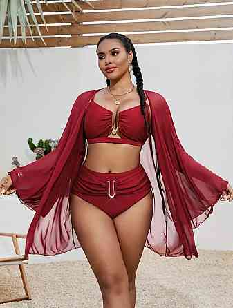 Купальник с парео с высокой талией женский бордовый 4XL Киев
