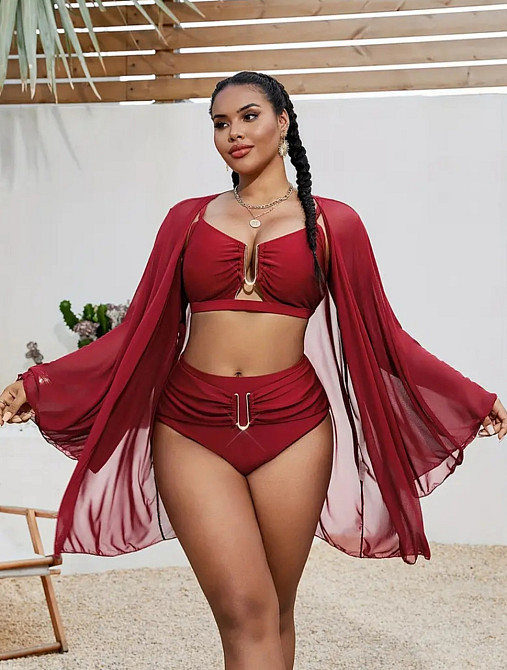 Купальник с парео с высокой талией женский бордовый 4XL Киев - изображение 1