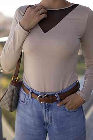 Жіноча кофточка з декольте сітка "Annabel" | Батал Чорний, 50-52 50-52, Бежевий Київ