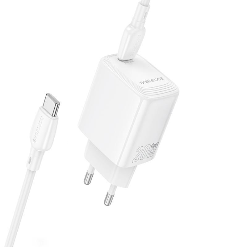 Мережевий зарядний пристрій з кабелем BOROFONE BN26 Fuente single-port PD20W charger set (C to C) (EU) White Одеса - фото 3