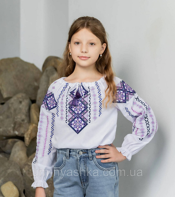 Дитяча вишиванка Гануся із фіолетовою вишивкою Кривий Ріг - фото 1