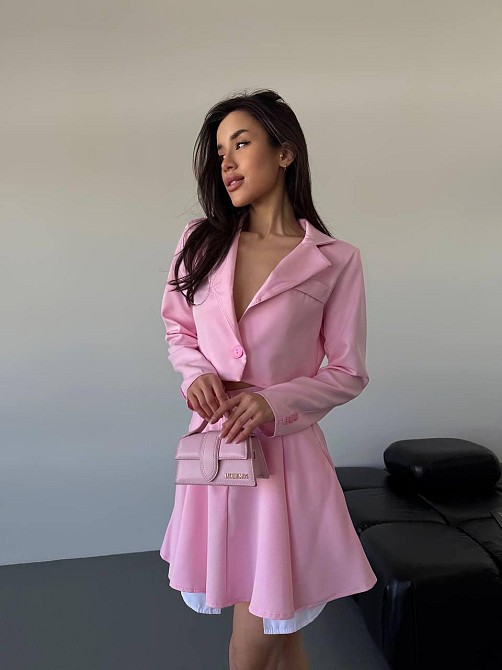 Жіночий костюм-двійка: укорочений піджак і спідниця з трендовою імітацією кишень турецька костюмка + котон Барбі, 44/46 Одеса - фото 8