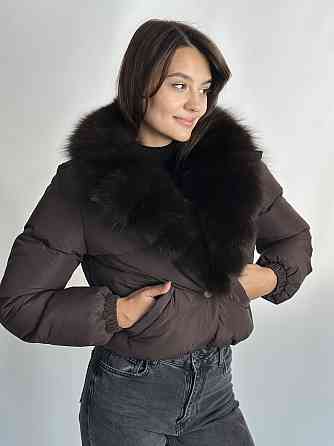 Короткий пуховик женский с мехом Бежевый Светлый Соболь XS-XL, Пуффер, Коричневый Харьков