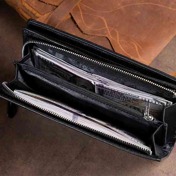 Вертикальний гаманець шкіряний жіночий ST Leather 19274 Чорний Київ