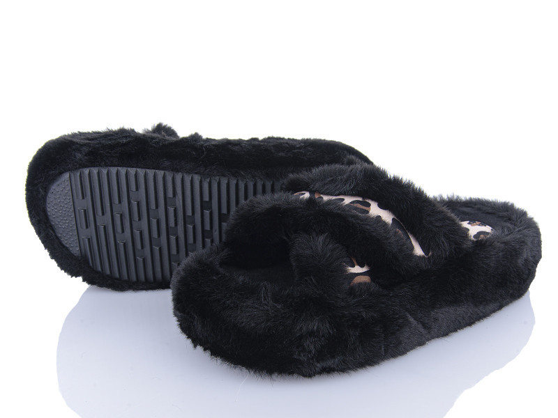 Тапки женские открытые домашние с меховые накрест с принтом леопарда черные Одесса - изображение 10