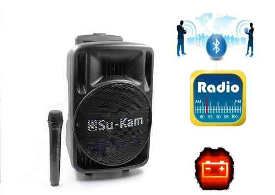 Портативна Bluetooth колонка Su-Kam BT 100D з FM та бездротовим мікрофоном 12V/220V SkyRocet Одеса