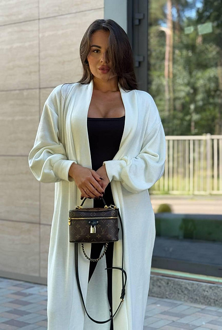 Женский базовый длинный кардиган с поясом плотная турецкая двухсторонняя ангора Белый Одесса - изображение 2