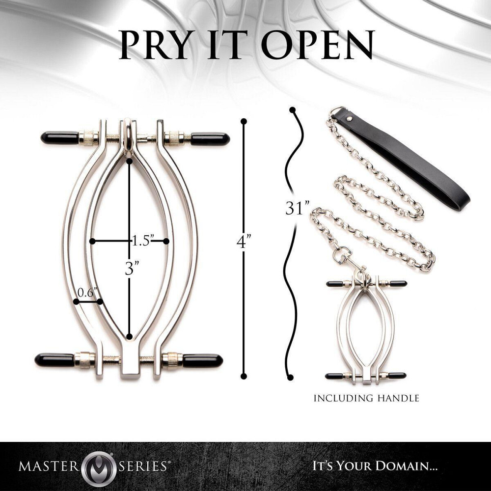 Затискач для статевих губ Master Series: Pussy Tugger Adjustable Vagina Clamp with Chain Sex Aura Київ - фото 5