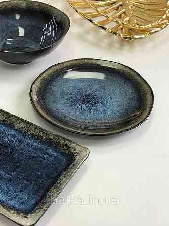 Тарілка Olens "Голден-бей" 21 см кругла кераміка синя для дому та ресторанів Київ
