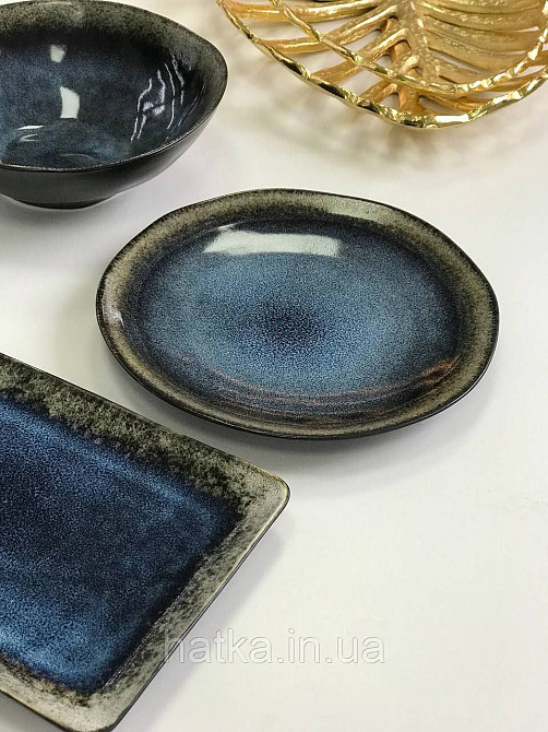 Тарілка Olens "Голден-бей" 21 см кругла кераміка синя для дому та ресторанів Київ - фото 6