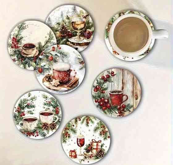 Комплект різдвяних підставок під чашки 6 шт №3 Смела