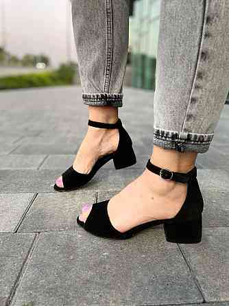 Nivelle Босоніжки жіночі чорні замшеві NIVELLE 1468/6015-6033 на підборах / Літнє взуття з нату Коломыя