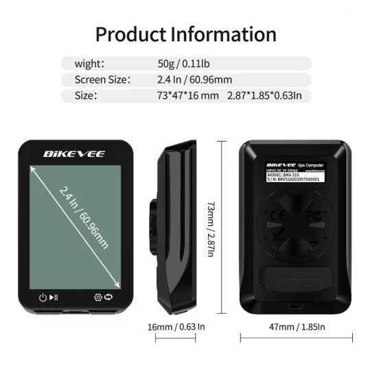 Велокомпьютер GPS BKV-310 IPX7 LCD-2.4