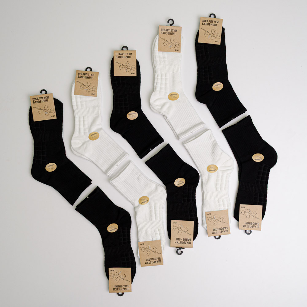 Набір шкарпеток чоловічих бавовняних 10 пар Youstar 069 Середні 41-47 Білий чорний Суми - фото 1