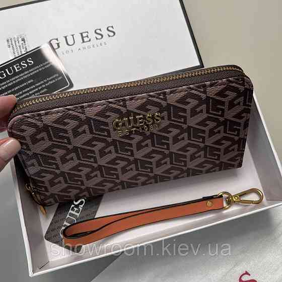 Женский кошелек на молнии Guess (7594) коричневый Киев