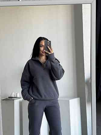 Женский теплый костюм двойка: кофта и штаны из турецкого флиса Графит, 46/48 Одесса