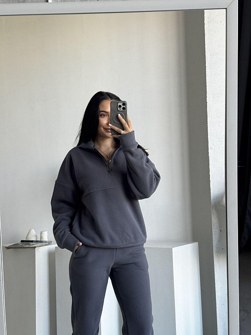 Женский теплый костюм двойка: кофта и штаны из турецкого флиса Графит, 46/48 Одесса - изображение 3