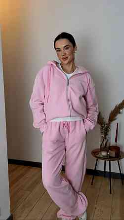 Жіночий теплий костюм-двійка з кантом двосторонній фліс Рожевий, 44/46 Одеса