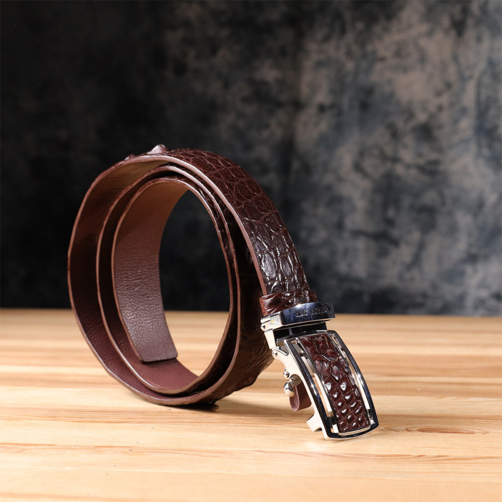 Ремень-автомат CROCODILE LEATHER 18240 из натуральной кожи крокодила Коричневый Киев - изображение 3