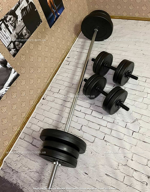 Лавка для жиму з тренажерами + 3 грифа + блінами 50 кг Гантелі, гирі, штанги та диски комплект Київ - фото 7