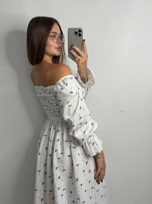 Жіноча сукня міді з відкритими плечима з мусліну Кульбаба M/L Харків - фото 4