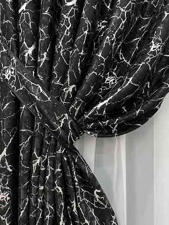 Комплект готових штор VR-Textil Льон мармур Royal Touch № 2005ш Чорний 200х270 см 2 шт (32-481) Київ