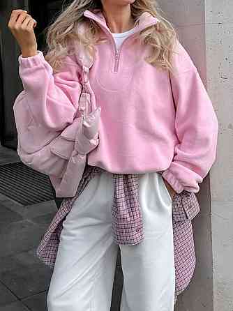 Жіноча тепла оверсайз кофта зі змійкою фліс двосторонній 48/52 Одеса