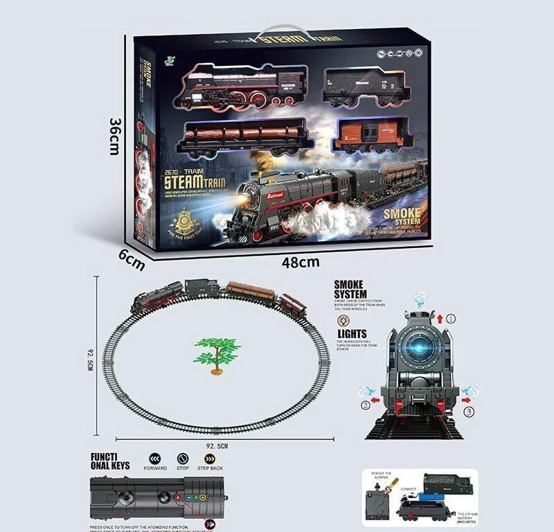 Залізниця 4 вагони довжиною 72 см дорога 92.5х92.5 см світло пар звук рух назад назад акумулятор 3.7V (601 B) Чернігів - фото 1