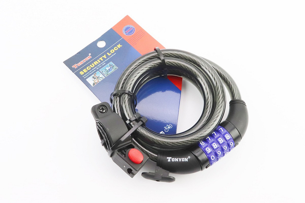 Замок протиугінний тросовий 1500х12мм з 4-х значним кодом, кріплення за трубу сидіння, TY523 Київ - фото 1