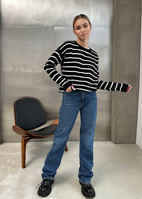 Жіночий базовий смугастий светр оверсайз вовна 70% акрил 30% Одеса - фото 4