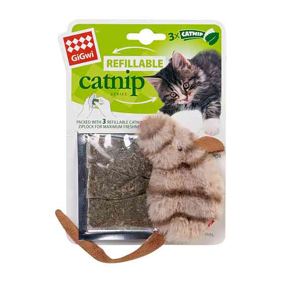 Игрушка для кошек Мышка с кошачьей мятой GiGwi Refillable Catnip, искусственный мех, кошачья мята, 10 см Киев